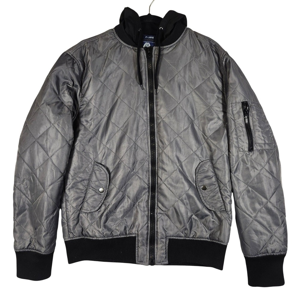 American Rag Quilted‎ Bomber Jacket Hooded Mens Gray Full Zip Outerwear X Large